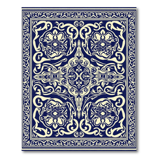 Navy Cream Elaborate Floral Scroll Rug