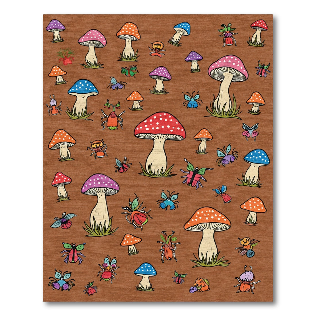 Whimsical Fungi and Insect Meadow Rug