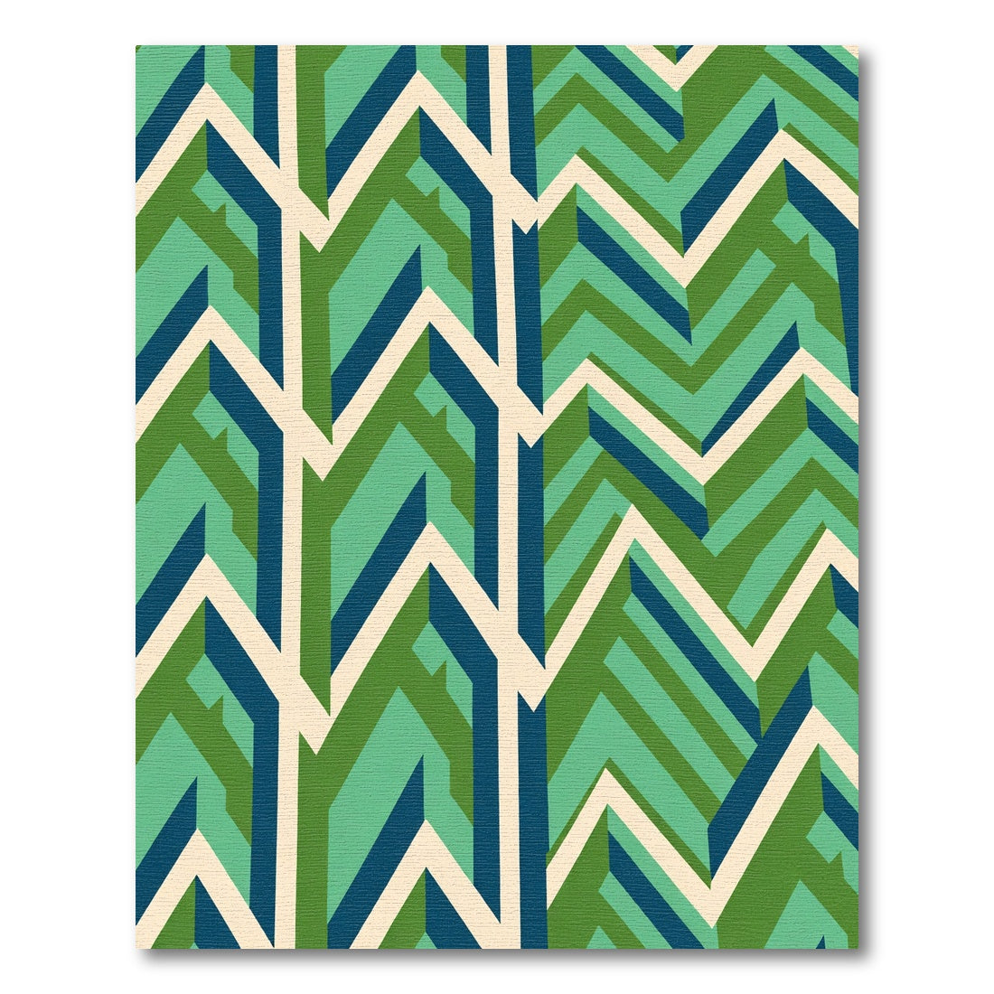 Green Blue Cream Geometric Chevron Rug