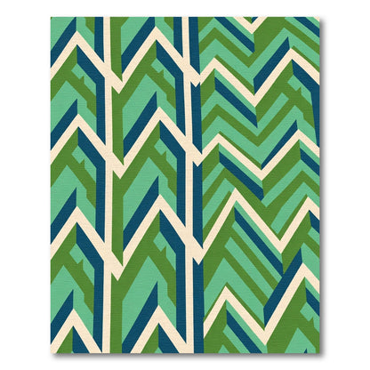 Green Blue Cream Geometric Chevron Rug