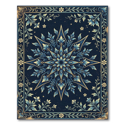 Elegant Midnight Blue Floral Star Rug