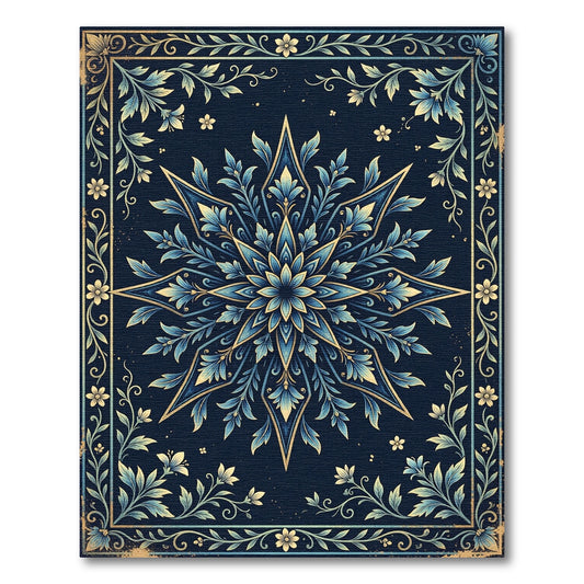 Elegant Midnight Blue Floral Star Rug