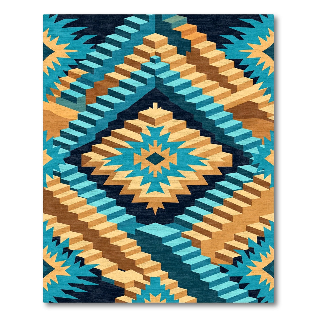 Isometric Teal and Gold Geo Staircase Rug