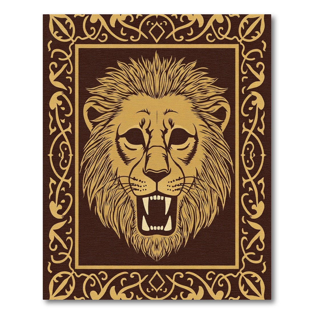 Golden Lion Roaring Emblem Frame Rug