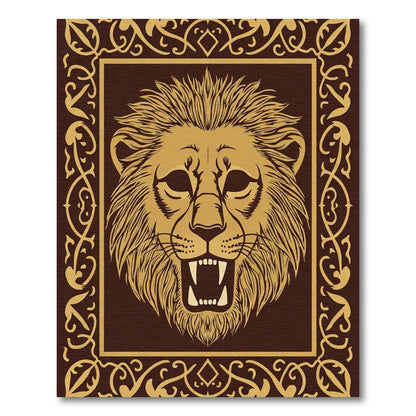 Golden Lion Roaring Emblem Frame Rug