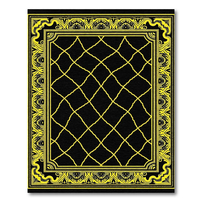 Black Yellow Ornate Lattice Border Rug