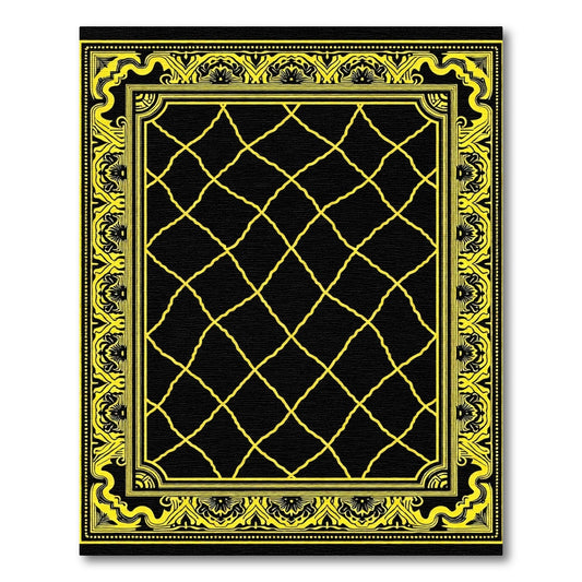 Black Yellow Ornate Lattice Border Rug
