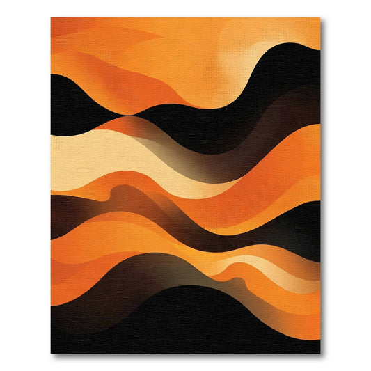 Modern Orange Black Flowing Waves Rug