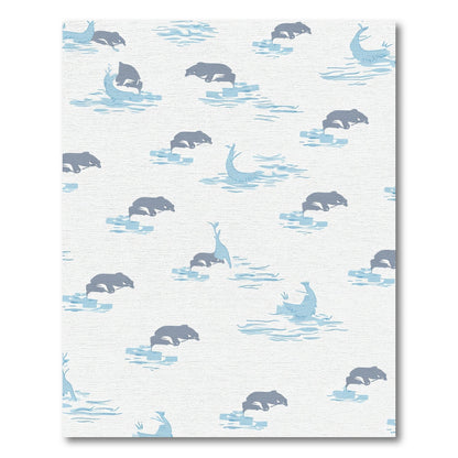Aqua Seals Leaping Ice Floes Rug