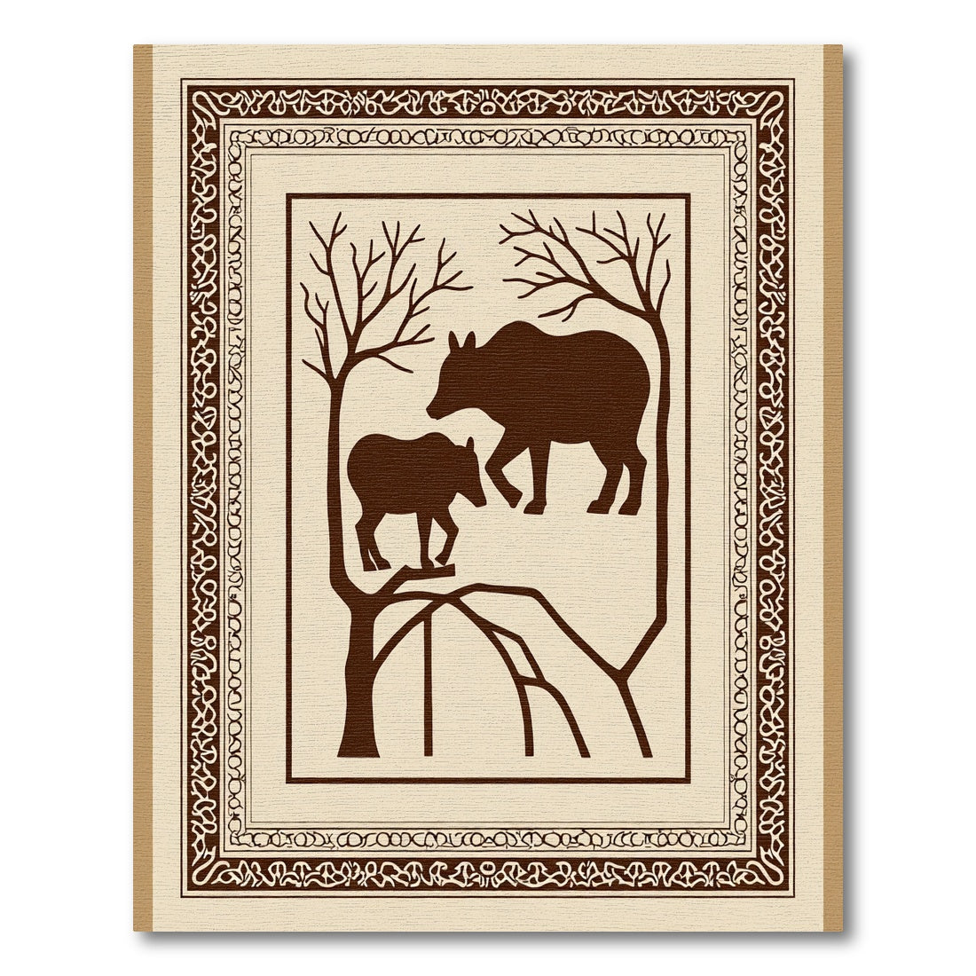 Brown Bear Family Woodland Landscape Figural Rug
