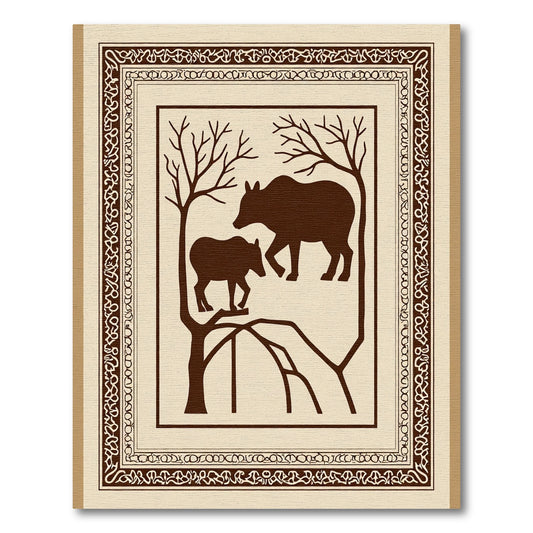 Brown Bear Family Woodland Landscape Figural Rug