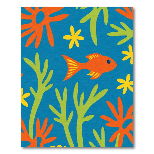 Bright Orange Fish Coral Reef Scene Rug