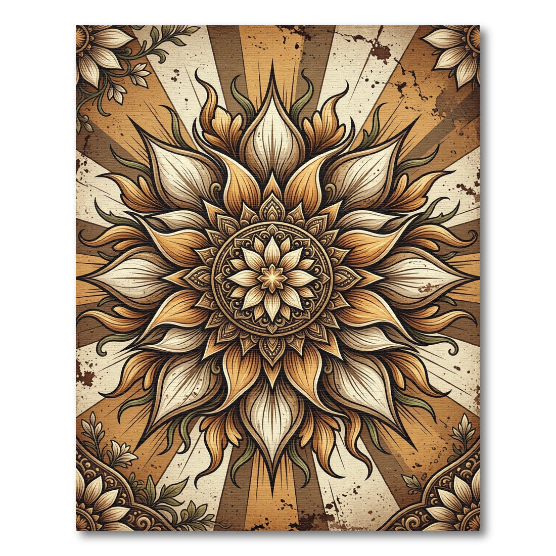 Golden Floral Mandala Radiance Rug