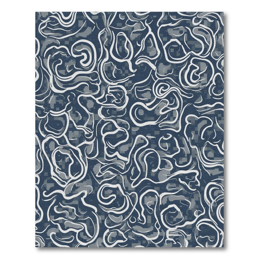 Navy Blue Swirl Abstract Surface Rug