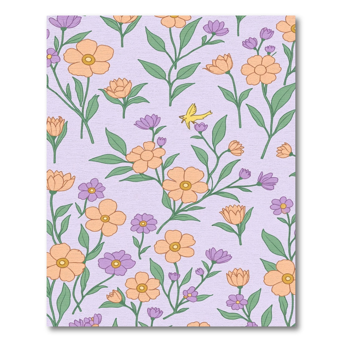Orange Purple Pastel Floral Bird Field Rug