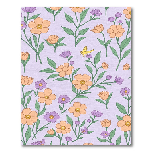 Orange Purple Pastel Floral Bird Field Rug