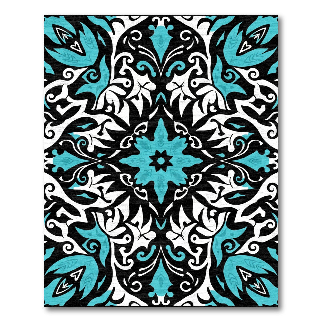 Teal White Black Damask Flourish Rug