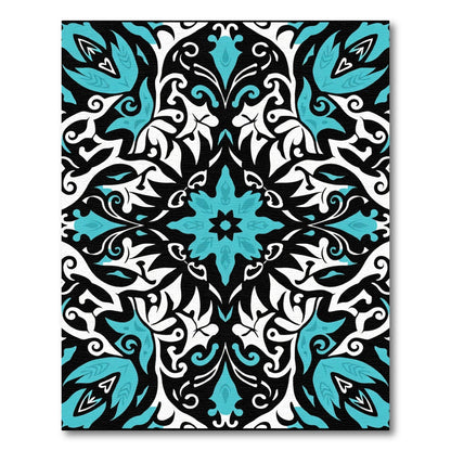 Teal White Black Damask Flourish Rug