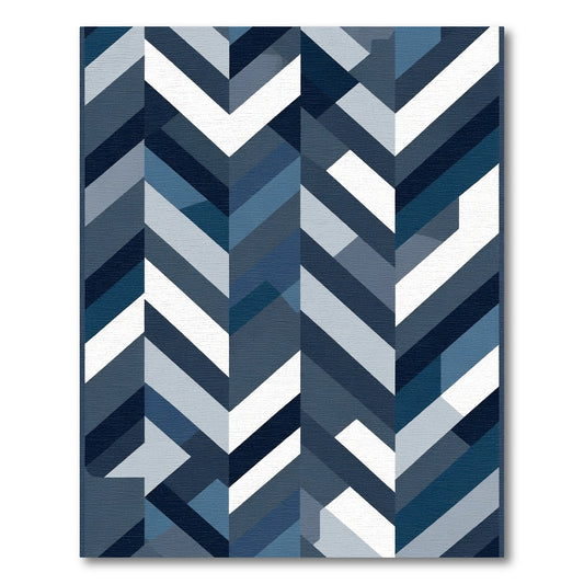 Deep Blue Herringbone Geometric Abstraction Rug