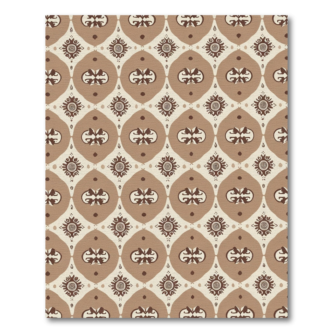 Neutral Earth Tone Geometric Oval Motif Rug