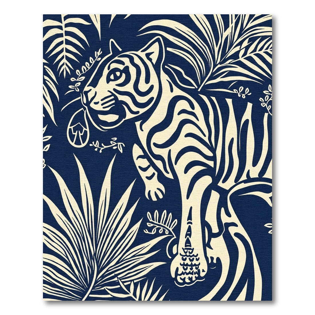 Navy Cream Tiger Jungle Foliage Rug