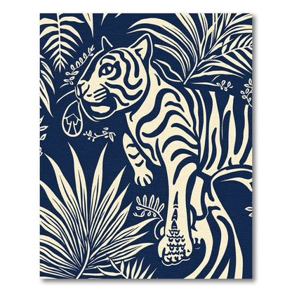Navy Cream Tiger Jungle Foliage Rug
