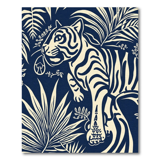 Navy Cream Tiger Jungle Foliage Rug