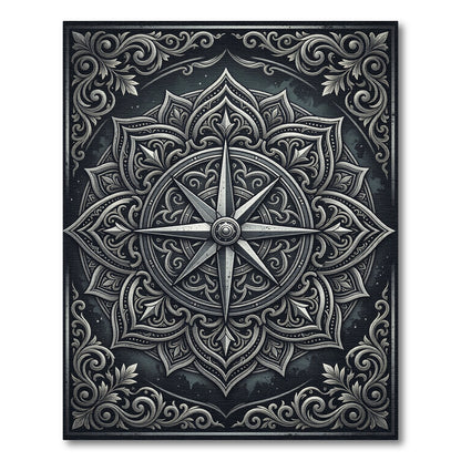 Ornate Silver Elemental Compass Medallion Rug