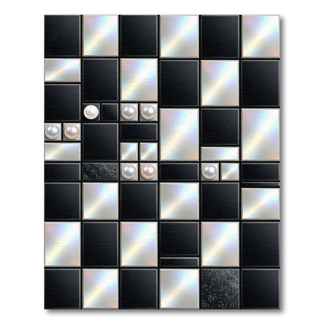 Modern Metallic Black and Silver Grid Rug