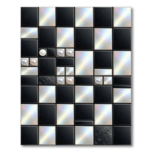Modern Metallic Black and Silver Grid Rug