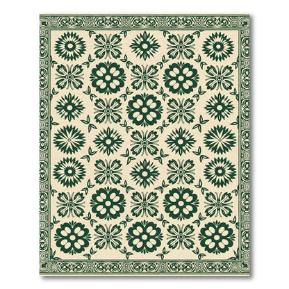 Dark Green Floral Garden Repeating Design Rug