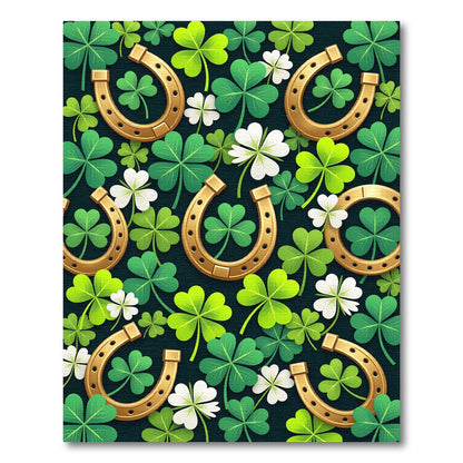Golden Horseshoe and Clover Leaf Folk Rug