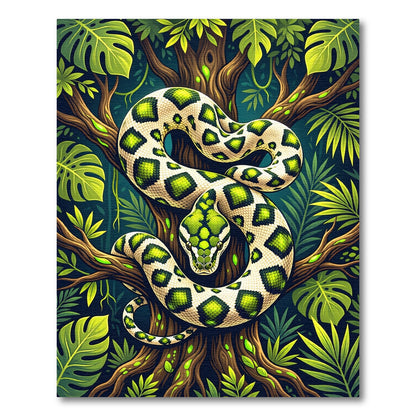 Vibrant Green Snake Jungle Scene Rug