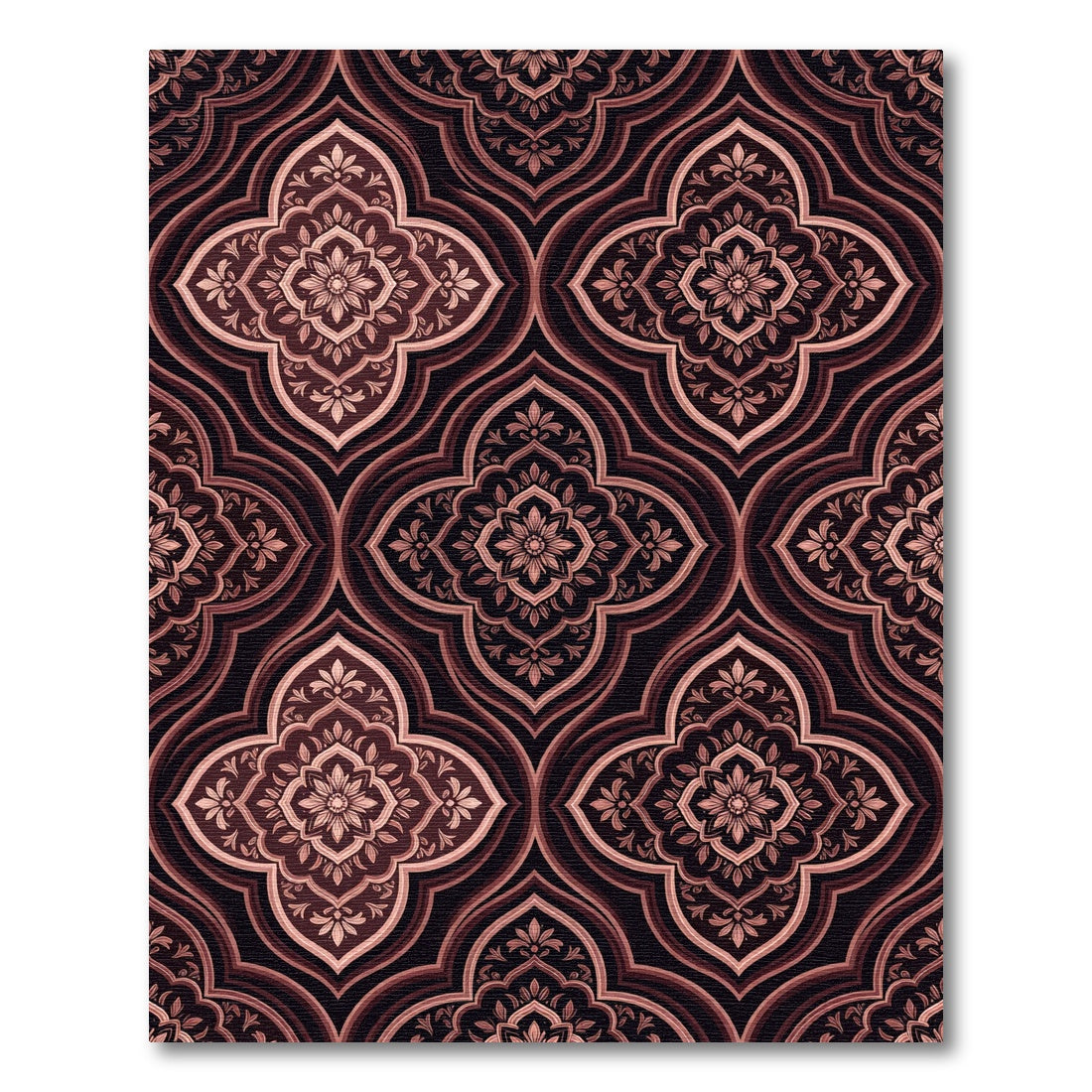 Elegant Burgundy Damask Floral Lattice Rug