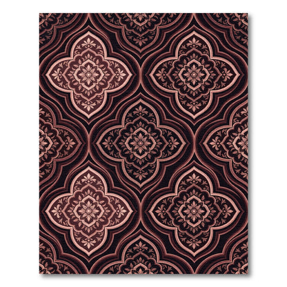 Elegant Burgundy Damask Floral Lattice Rug