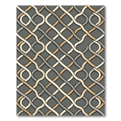 Interlocking Gray Cream and Tan Woven Links Rug