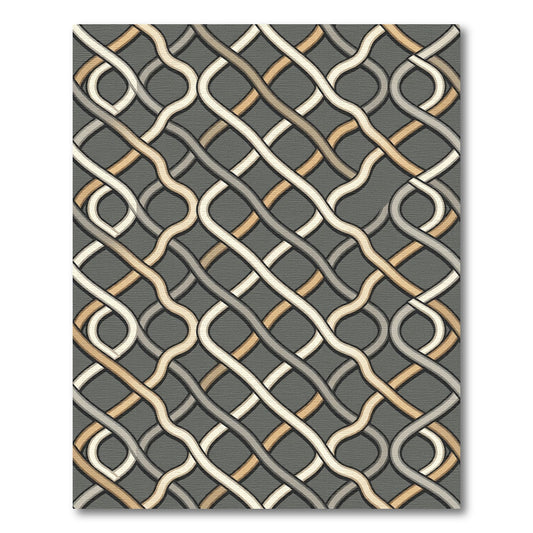 Interlocking Gray Cream and Tan Woven Links Rug