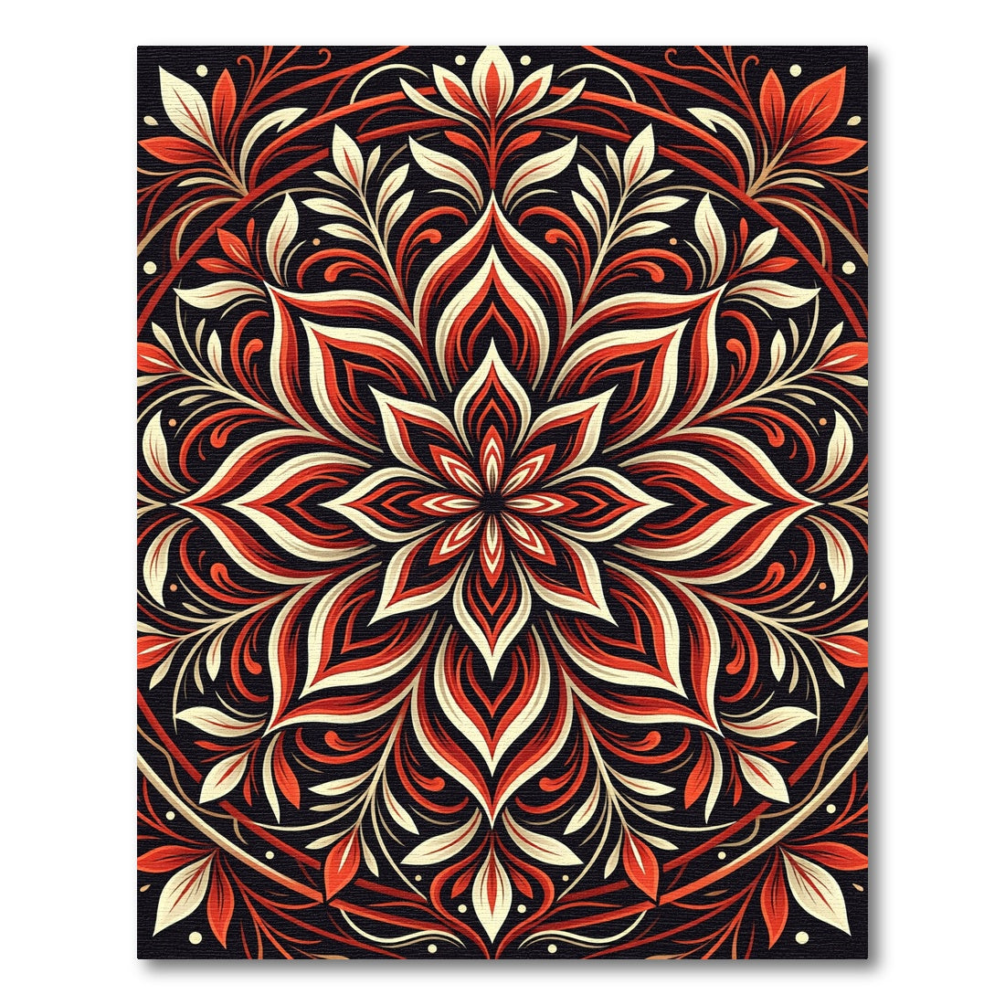 Crimson Cream Floral Mandala Art Rug