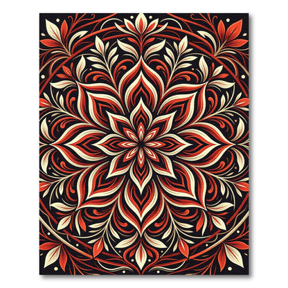 Crimson Cream Floral Mandala Art Rug
