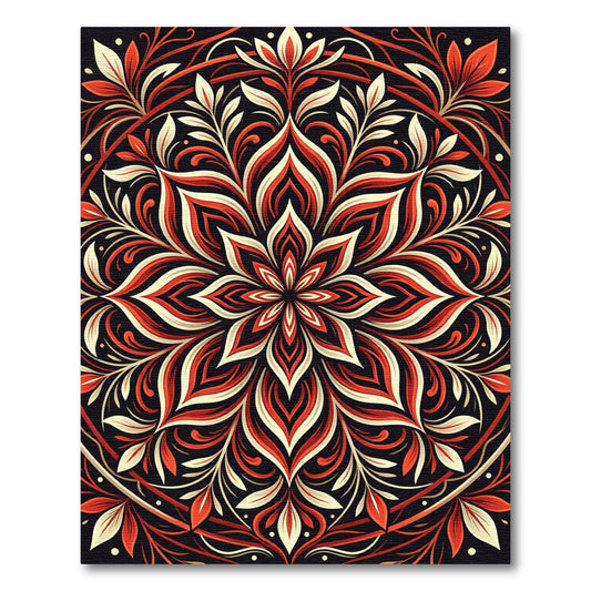 Crimson Cream Floral Mandala Art Rug