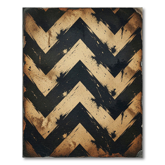 Distressed Golden Black Chevron Stripe Rug