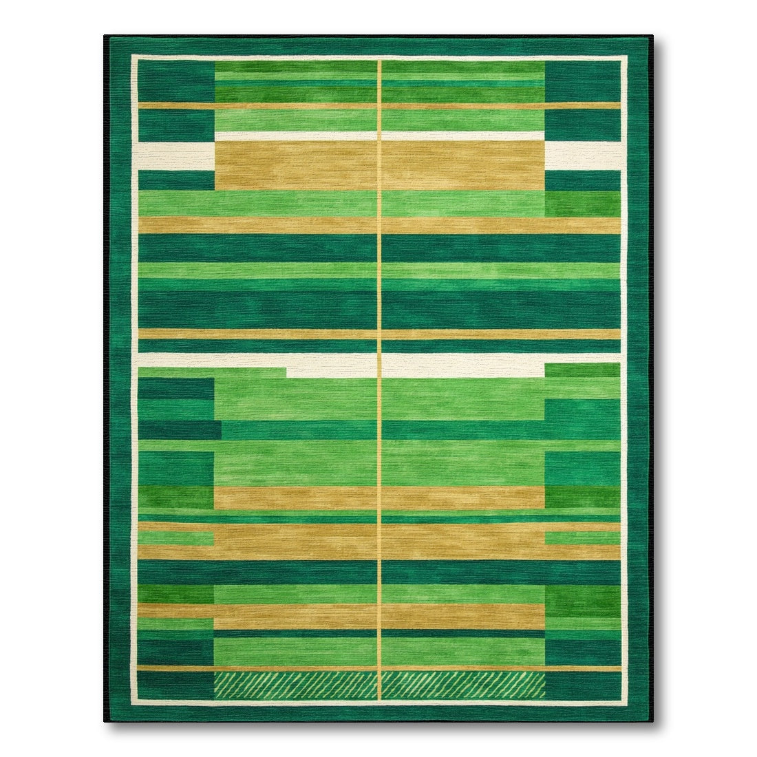 Modern Green Gold Striped Geometric Rug