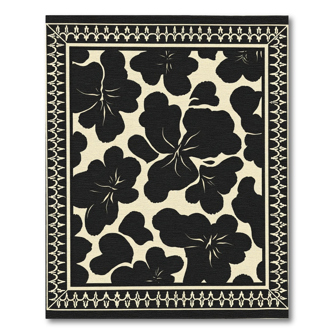 Bold Black Floral Border Rug