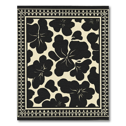 Bold Black Floral Border Rug