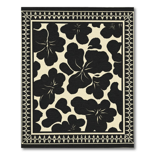 Bold Black Floral Border Rug