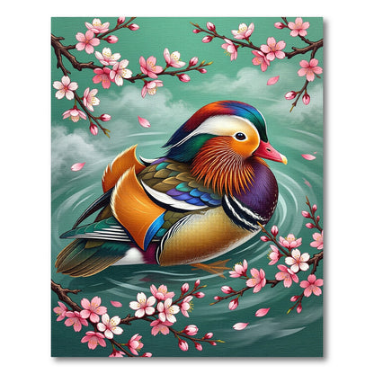 Vibrant Mandarin Duck Cherry Blossom Rug