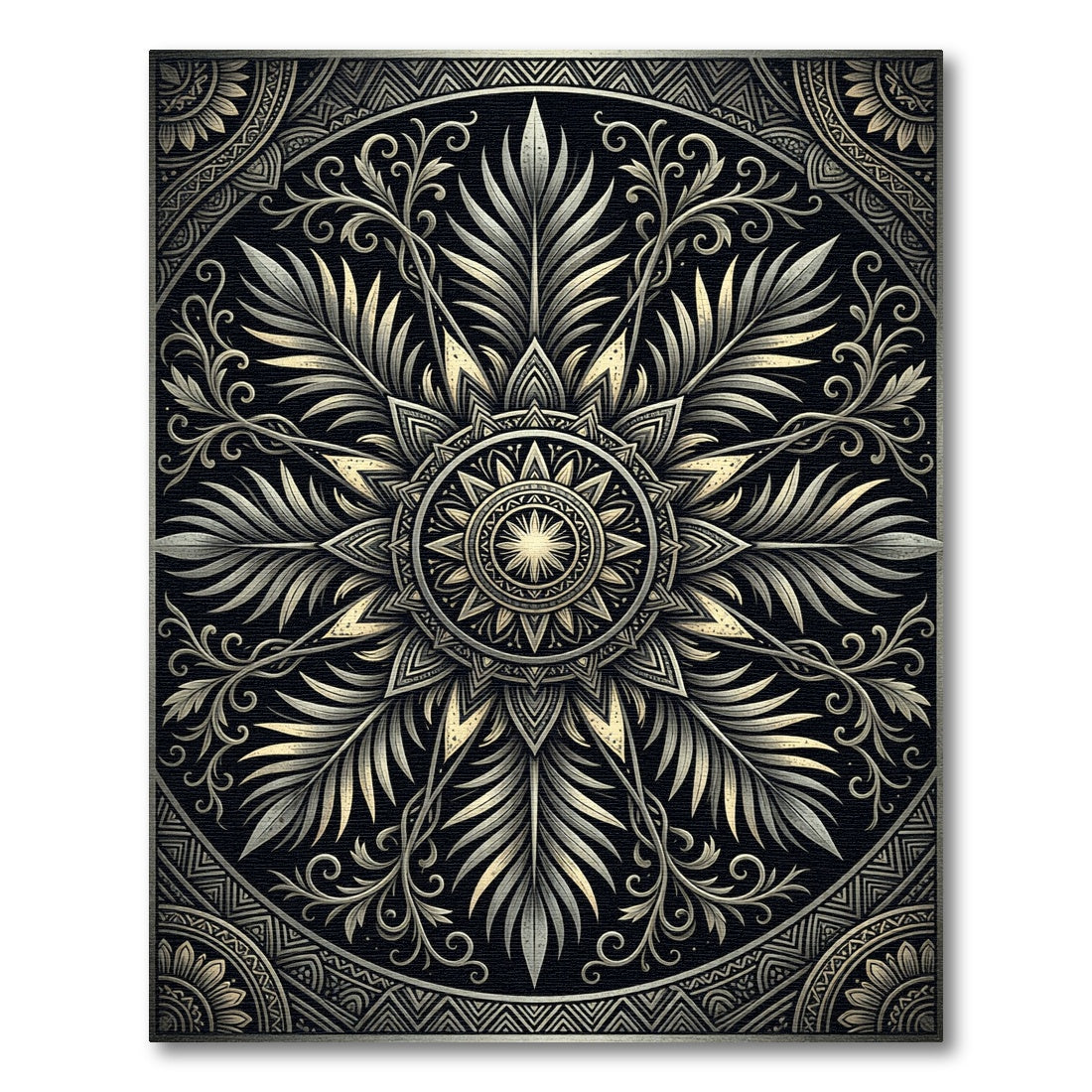 Elegant Golden Foliage Circular Medallion Rug