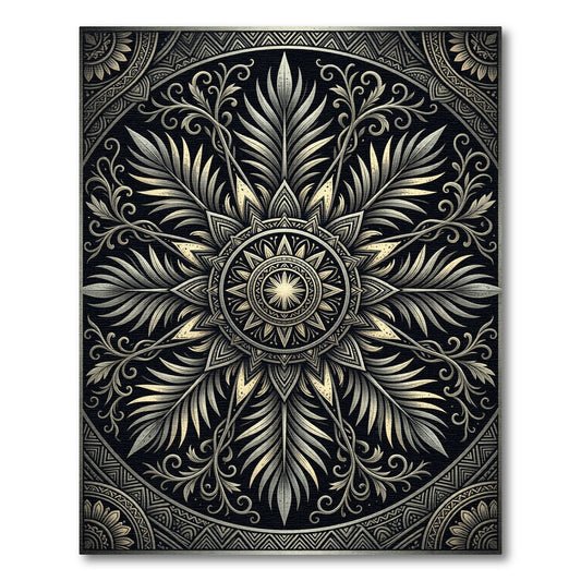 Elegant Golden Foliage Circular Medallion Rug