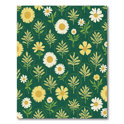 Green Daisy Botanic Floral Field Rug