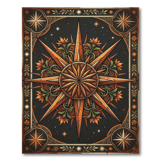 Celestial Copper Floral Compass Star Rug
